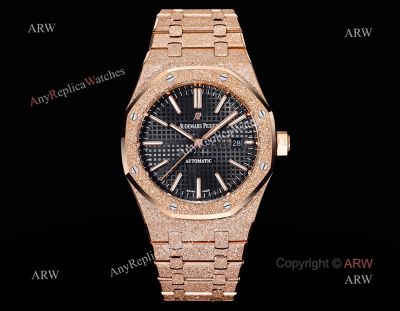 OMF Audemars Piguet Royal Oak 41mm 3120 Movement Forsted Rose Gold Black Face Watch